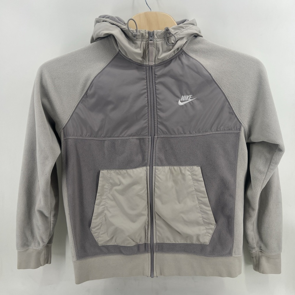 Nike Men's Gray Hooded Fleece Windbreaker Full-Zip Jacket Size Medium